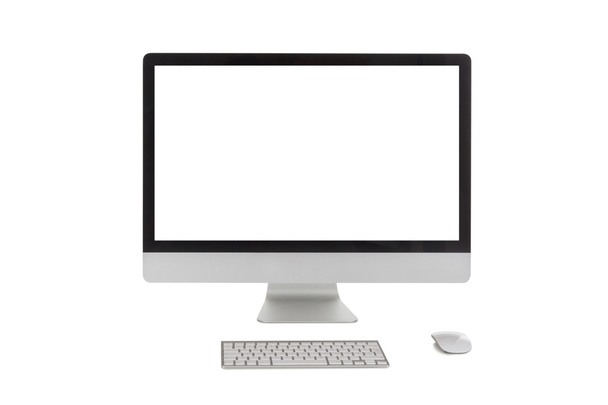 moderni tietokoneen näyttö näppäimistöllä ja hiirellä
 - Valokuva, kuva