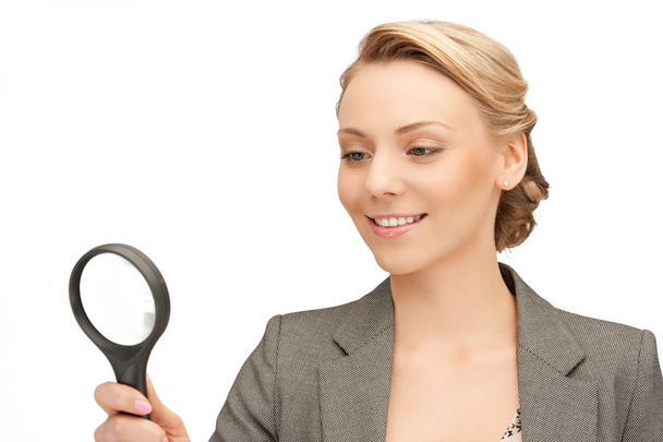 Woman with magnifying glass - Φωτογραφία, εικόνα