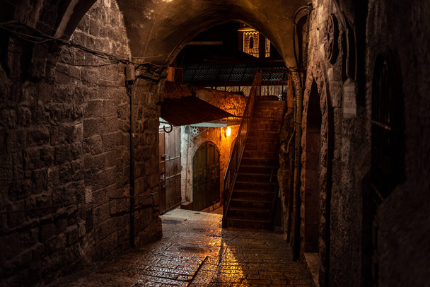 Jerusalem Old Town Streets with Night Light. - Фото, изображение