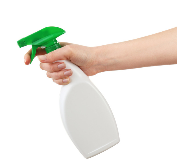 Female hand with sprayer isolated on white - Фото, зображення