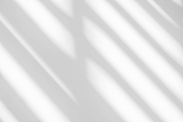 Abstract light reflection and grey shadow from window on white wall background. Gray stripe window shadows and sunshine diagonal geometric overlay effect for backdrop and mockup desig - Photo, Image
