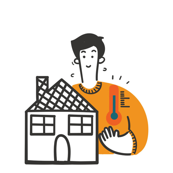 hand drawn doodle house with temperature control illustration vector - Vettoriali, immagini