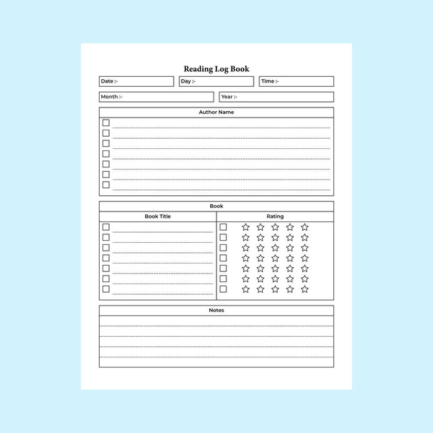 Reading info tracker KDP interior. Book reader information and author name tracker template. KDP interior journal. Reading tracker and book review information checker KDP interior. - Vektor, Bild