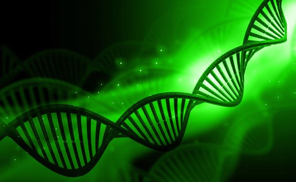 Молекулы ДНК на зеленом фоне
 - Фото, изображение