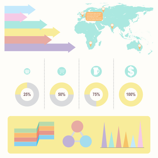 An infochart with colourful graphs - Vector, Image