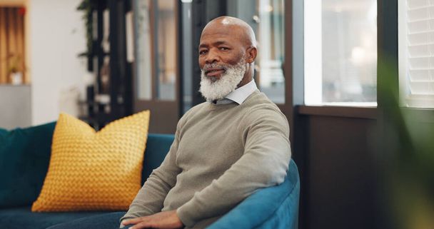 Senior black man, business leadership and portrait of elderly ceo, management and working in office lounge with vision, motivation and trust for goals. Company manager, executive and boss with pride. - Foto, Imagem