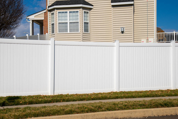 white vinyl fence outdoor backyard home private nature outside - Photo, Image