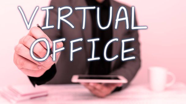 Text sign showing Virtual Office, Conceptual photo Mobile work-environment equipped with telecommunication links - Foto, Imagem
