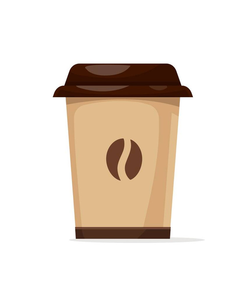 Paper cup for hot drink with Morning coffee espresso arabica in grains to takeaway. Isolated white background. Flat. Vector illustration - Vettoriali, immagini
