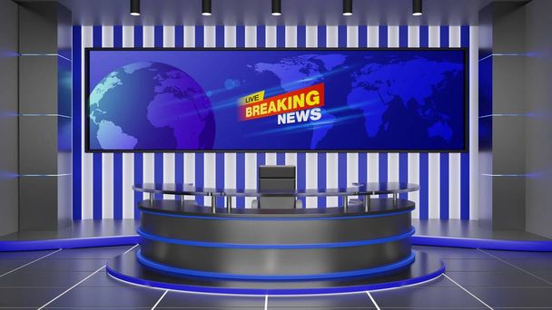 black table and led screen background in the news studio room.3d rendering. - Фото, изображение