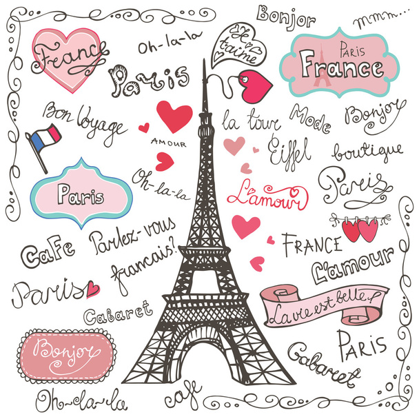 Set of Paris symbols - Foto, Imagem