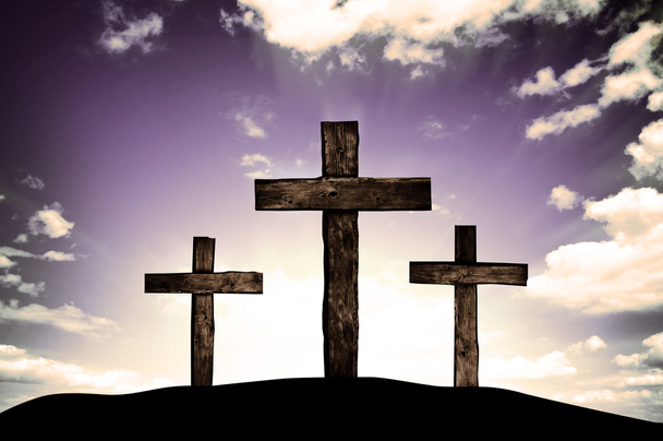 Crosses on a hill and dark sky - Foto, Imagen