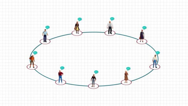 Minyatür insanlar ve grafiklerle iş kavramı. Bağlı insanlar ve Ağ bağlantısı ve Sosyal Ağ Hizmeti Kavramı.  - Video, Çekim