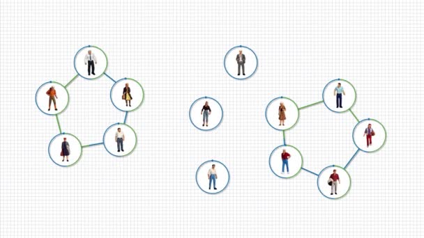Concepto de negocio con personas en miniatura y gráficos. Personas conectadas y Conexión de red y Concepto de servicio de red social.  - Metraje, vídeo
