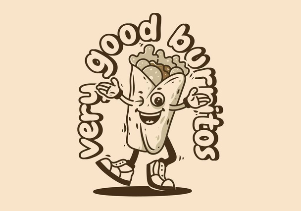 Mascot character design of walking mexican burritos with happy face - Вектор,изображение