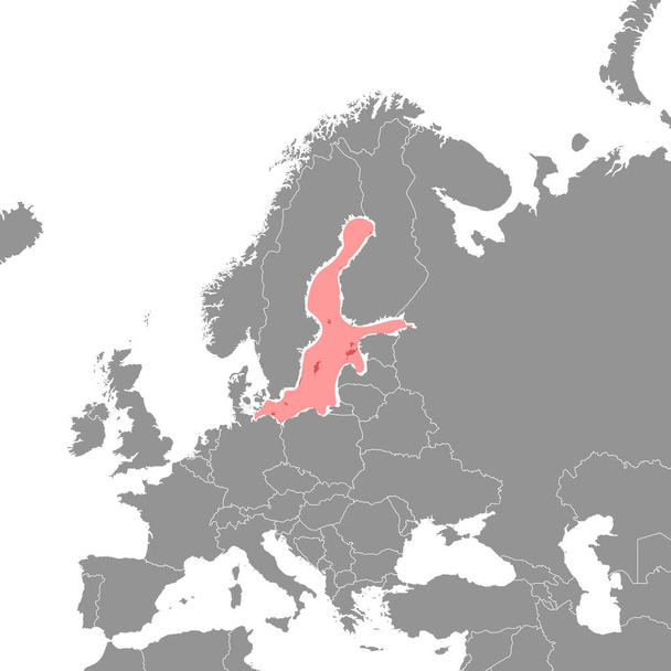 Балтийское море на карте мира. Векторная иллюстрация. - Вектор,изображение