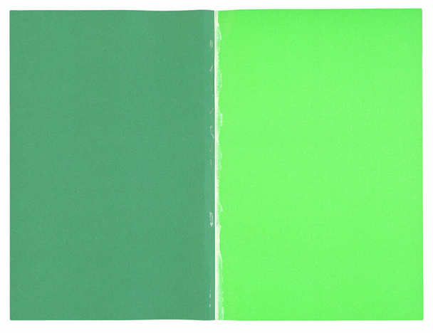 背景として有用な空白の緑の二重ページの紙のテクスチャ - 写真・画像