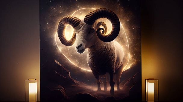 Ram zodiac sign. 3D illustration. Elements of this image are furnished by NASA. High quality photo - Fotoğraf, Görsel
