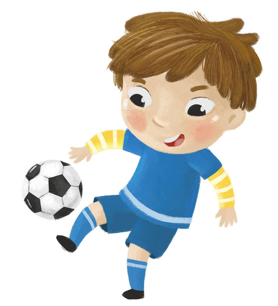 cartoon scene with kid playing sport ball soccer footbal - illustration - Fotoğraf, Görsel