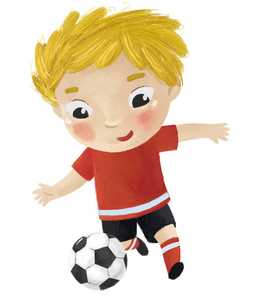 cartoon scene with kid playing sport ball soccer footbal - illustration - Photo, Image