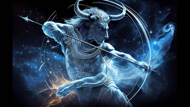 Zodiac sign Capricorn with a spear in his hands. High quality photo - Zdjęcie, obraz