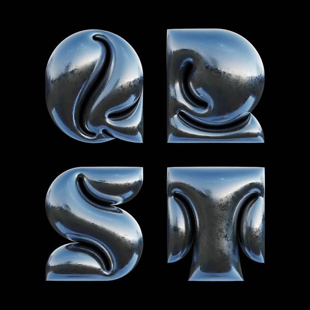 3d rendered set of letters made of metallic foil with bold inflated shape. - Foto, afbeelding