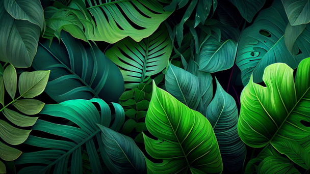 Tropical background with monstera leaves. High quality photo - Фото, изображение