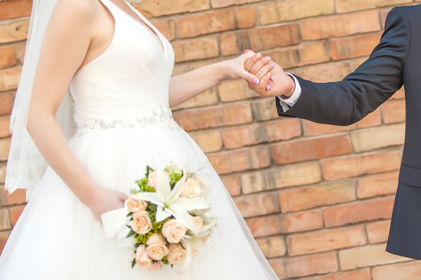 Wedding couple holding hands - Photo, Image