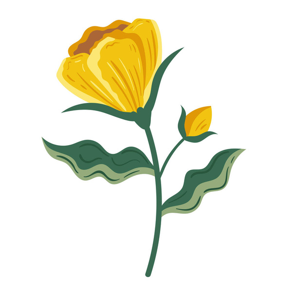 fiore giallo e piante a foglie - Vettoriali, immagini