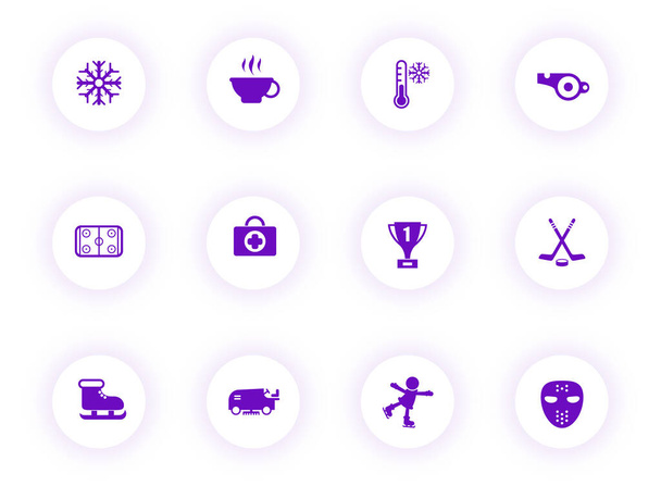 ice rink purple color vector icons on light round buttons with purple shadow. ice rink icon set for web, mobile apps, ui design and print - Vector, Image