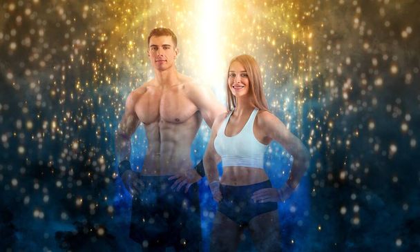 Fit couple at the gym isolated on white background. Fitness concept. Healthy life style - Fotoğraf, Görsel