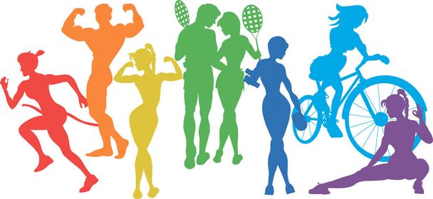  Αθλητισμός. όλα τα χρώματα του ουράνιου τόξου. Κόκκινο, πορτοκαλί, κίτρινο, πράσινο, μπλε, indigo, viole - Φωτογραφία, εικόνα
