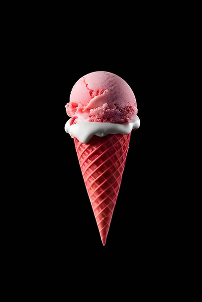 ice cream with chocolate and strawberry on black background - Zdjęcie, obraz