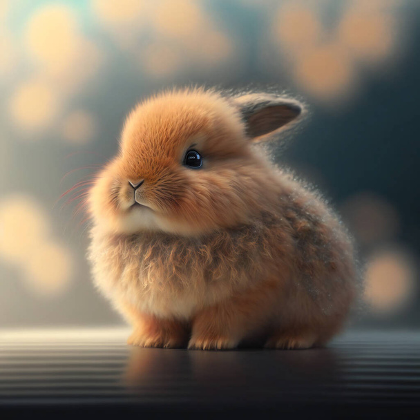 a small rabbit with red hair against the background of blurred easter bunny lamps. High quality photo - Valokuva, kuva