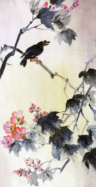 bird on a branch of sakura - Fotó, kép