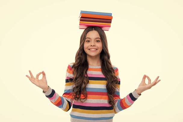 Back to school. Portrait of teenage school girl with books. Children school and education concept. Schoolgirl student. Happy girl face, positive and smiling emotions - 写真・画像