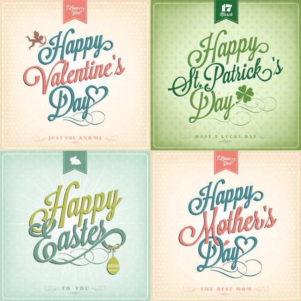 Typographical Spring Holiday Set - Valentine's Day - St. Patrick's Day - Easter - Mother's Day - Photo, Image