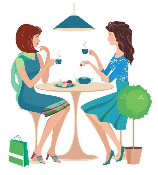 Dos chicas de moda en un café
 - Vector, imagen