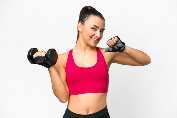 Молода спортивна жінка робить важке схуднення гордою і самозадоволеною
 - Фото, зображення