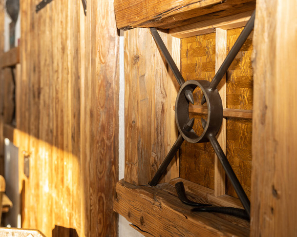 Details of the wooden finishes of the Alpine restaurant in the ski resort, Austria. High quality photo - Foto, Imagen