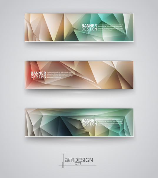 Reihe von Bannern mit mehrfarbigen, polygonalen Mosaikhintergründen - Vektor, Bild