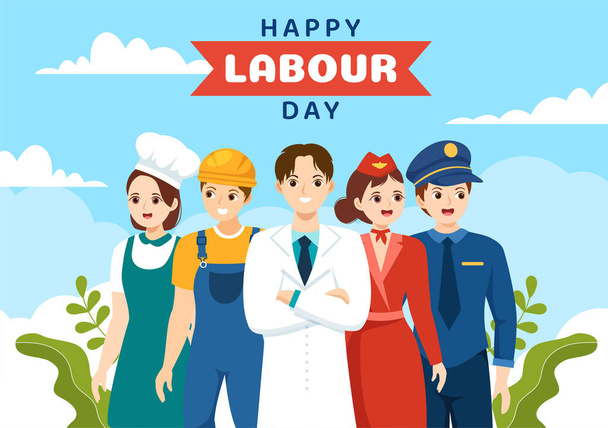 Happy Labor Day on 1 May Illustration with Different Professions and Thank You to All Workers for Your Hard Work in Flat Cartoon Hand Drawn Templates - Vector, Image