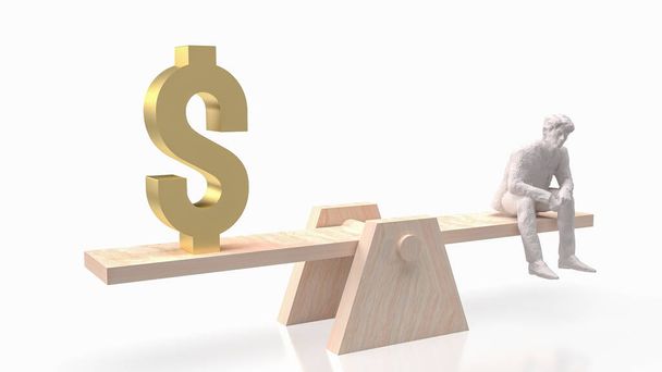 ビジネスやお金の概念のための男性とスケールゴールドドル記号3Dレンダリング - 写真・画像