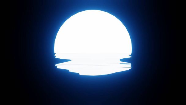 Blue Moon reflection in water or the ocean on black background. 4K UHD. 3d rendering. - Photo, image