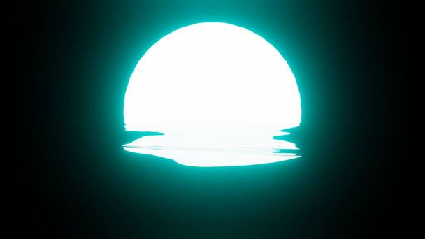 Bright Light Blue Sunset or Moon reflection in water or the ocean on black background. 4K UHD. 3d rendering. - Photo, image