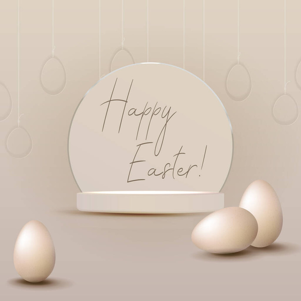 Beige composition with Easter eggs and round frame. - Vector, imagen