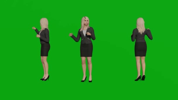 3d γυναίκα πράσινο οθόνη άνθρωποι 3d καθιστούν animation full hd 1080 Ευρωπαϊκή ξανθά μαλλιά - Πλάνα, βίντεο
