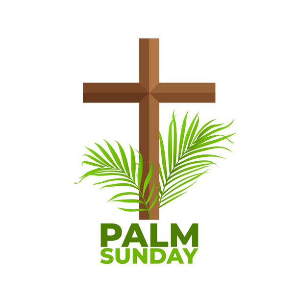 Christian Cross ja kämmen lehdet kuva. Palmusunnuntain suunnittelu, pääsiäinen ja Kristuksen ylösnousemus - Vektori, kuva