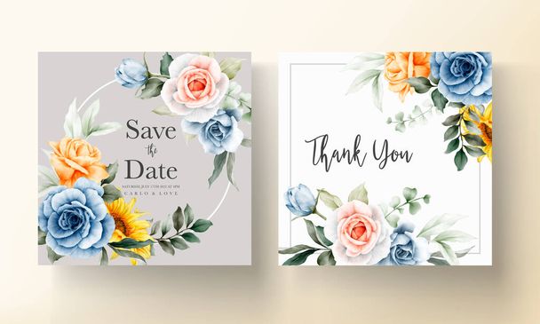 vintage watercolor spring flower wedding invitation card set - Вектор,изображение