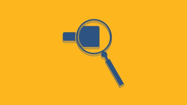 Blue Magnifying glass icon isolated on orange background. Search, focus, zoom, business symbol. 4K Video motion graphic animation. - Materiał filmowy, wideo